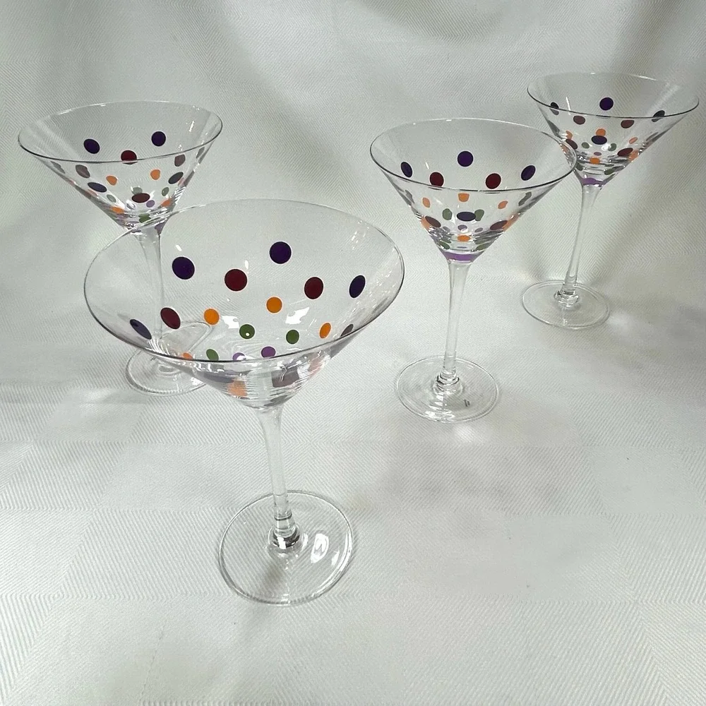 Retired Pampered Chef Set Of  4 Multicolored Polka Dot Martini Glasses #2838 MIB